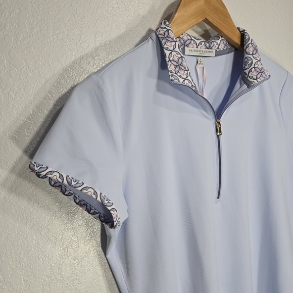 Fairway & Greene Small Maya Zip Mock Neck Dream Blue Ladies Golf Shirt - Picture 2 of 4